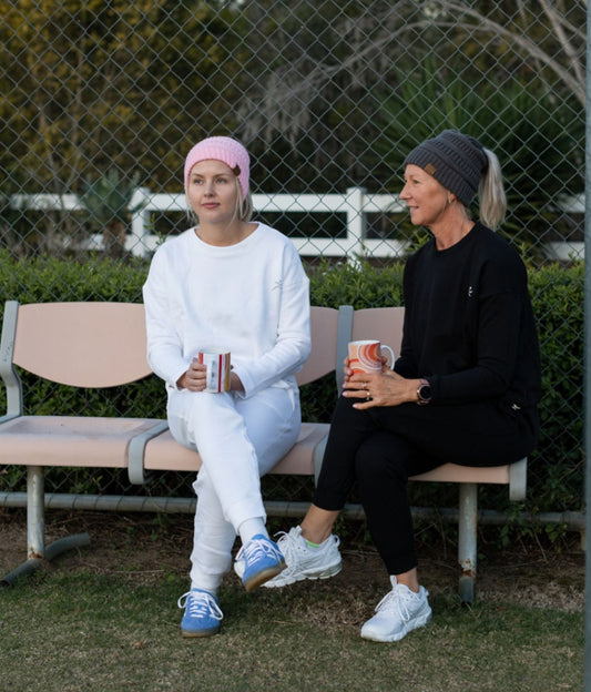 White Kozy Crew Top. These tops are a winter wardrobe winner. These 100% Aussie designed Cotton/Polyester women's Track Suit Tops are incredibly comfy and so seriously cosy you'll want to wear them all year 'round.