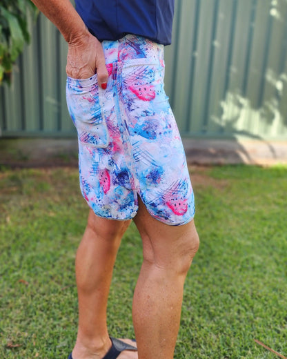 Amelia Longer Skort with Pockets - water colours in blue pink and white