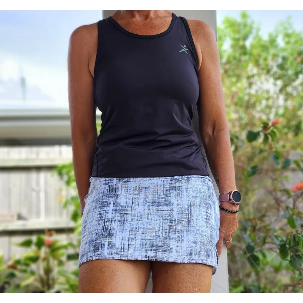 Gmaxx Black and White Skort in a washed and faded vintage look. Built in shorts have Pockets