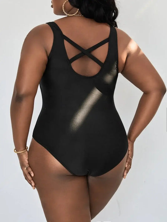 Black Criss Cross Swimmers - Plus sizes - gmaxx