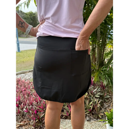 Black Longer Skort with Pockets - Skorts for golf and lawn bowls