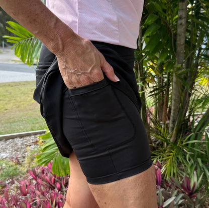 Black Longer Skort with Pockets - Skorts for golf and lawn bowls