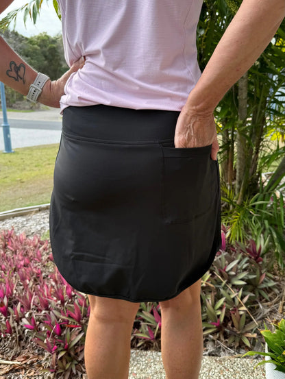 Black Longer Skort with Pockets - Skorts for golf and lawn bowls