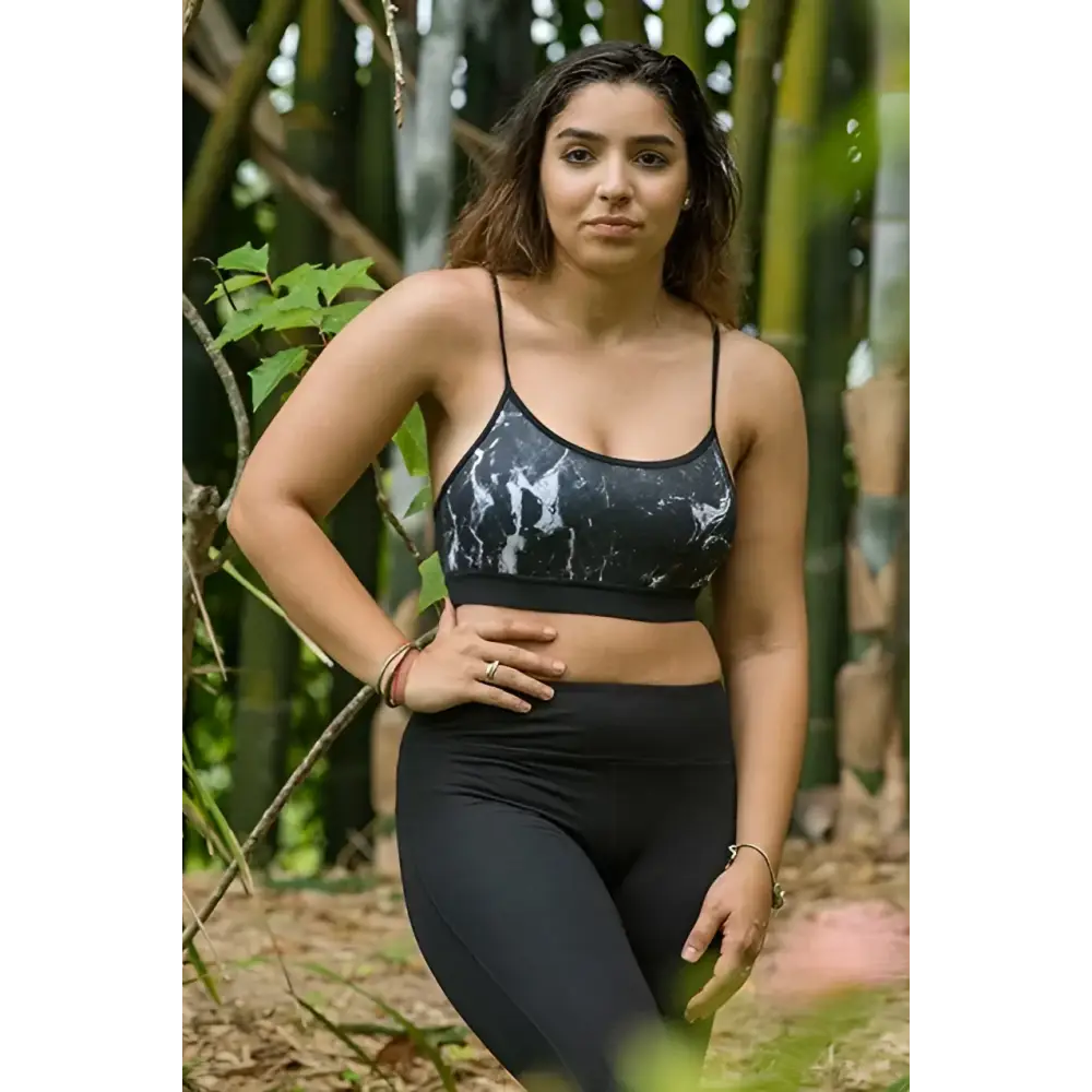 Black Marble Bamboo Crop Top From Gmaxx Activewear