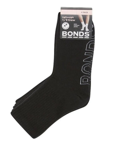 Bonds Ladies 4 Pack Socks - Lightweight 1/2 Crew - 3-8 / Black - Socks