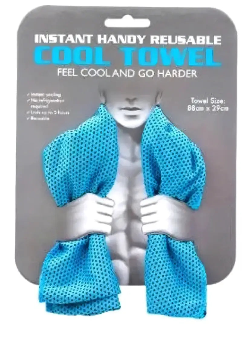 Bright blue mesh-textured cool towel made for activewear use with instant handy reusable cooling effect