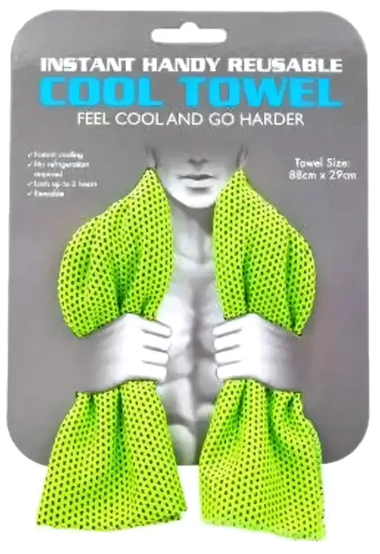 Bright neon green mesh cool towel reusable instant cooling accessory ideal for activewear and activewear tops