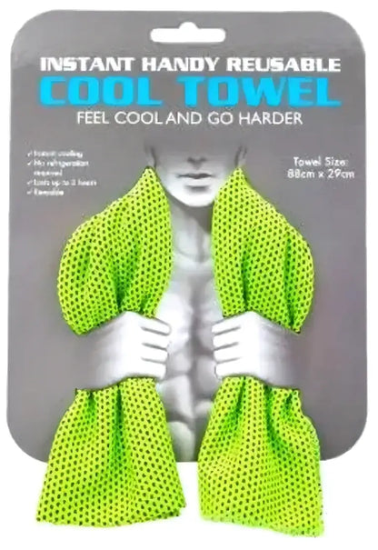 Bright neon green mesh cool towel reusable instant cooling accessory ideal for activewear and activewear tops