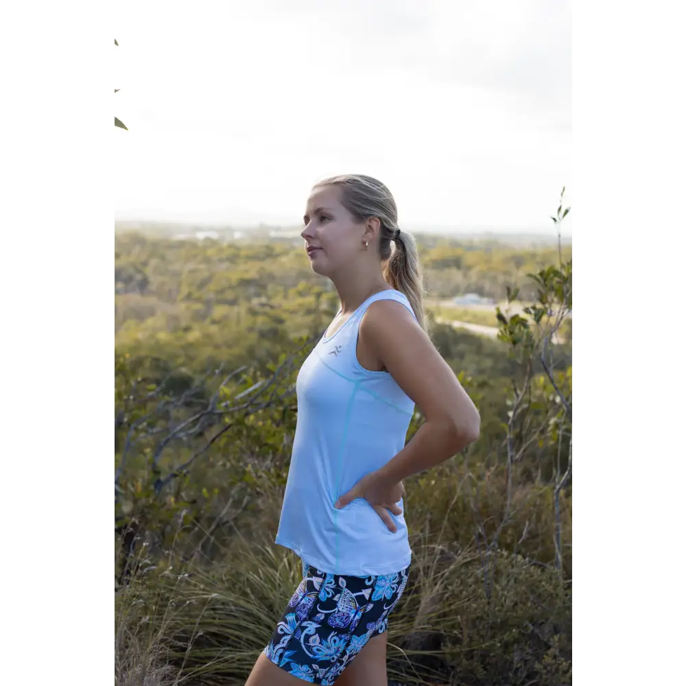 Ice Blue Full Back Singlets. XS - XXXL