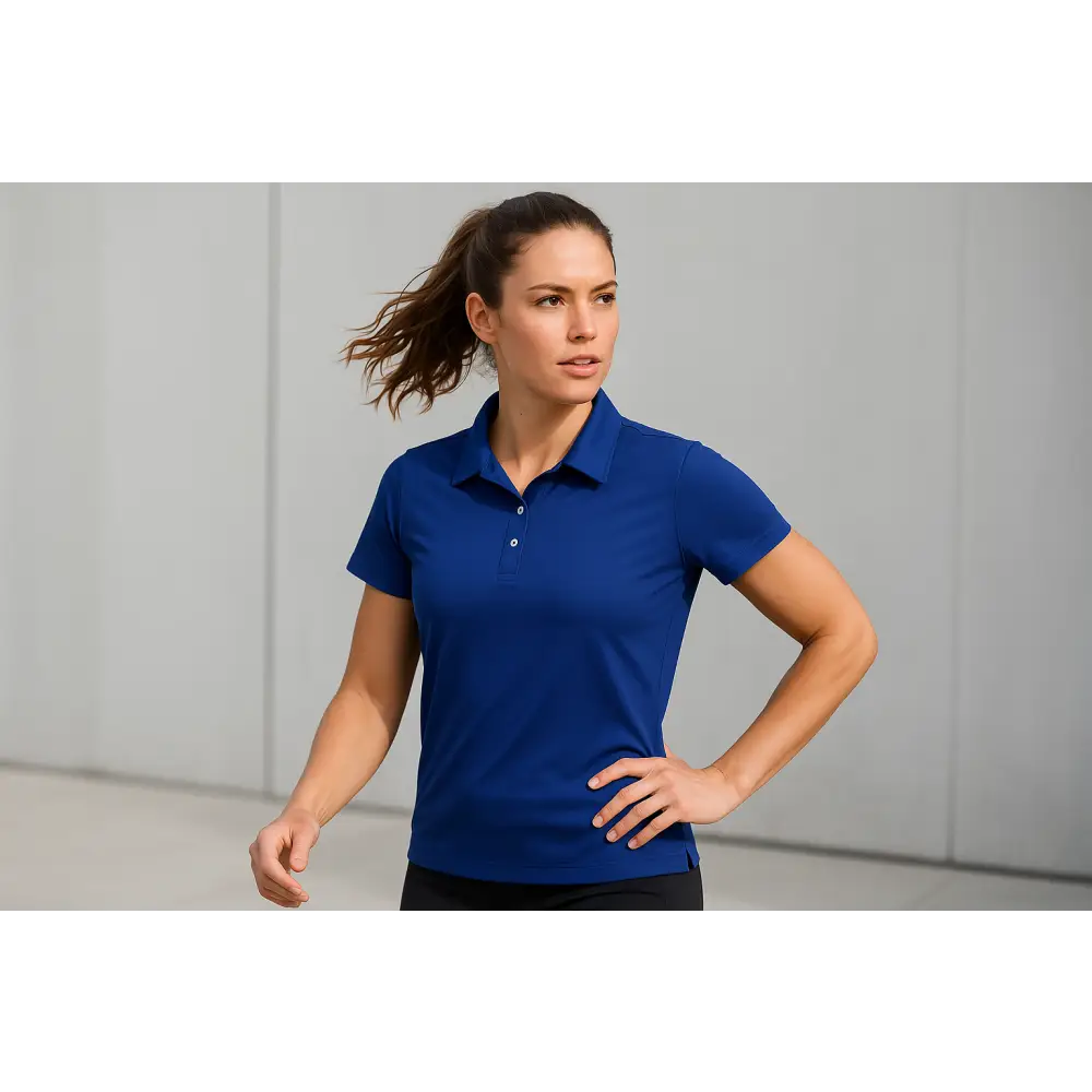 Model wearing Royal Blue Accelerator Polo