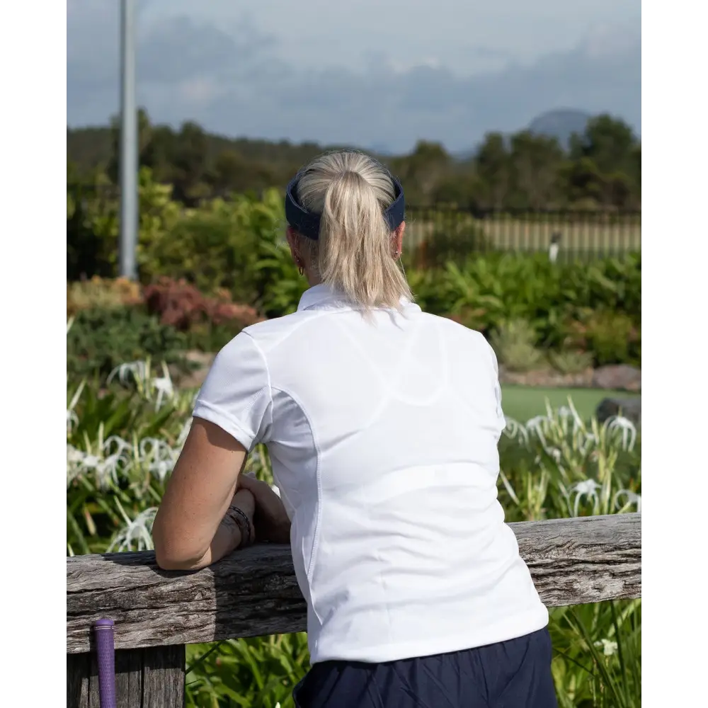 Ladies Accelerator Polo. A contemporary white Polo suitable for both sporting, corporate and casual wear
