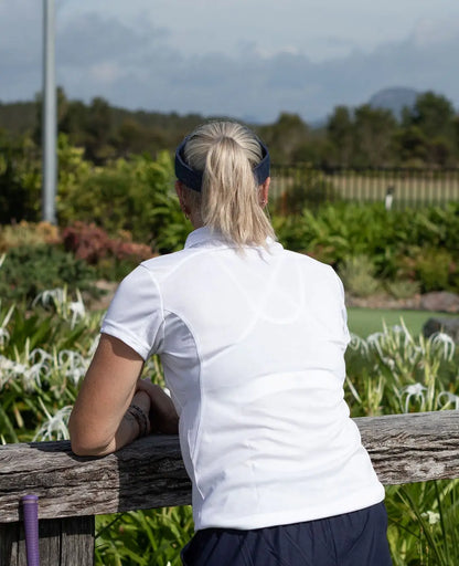 Ladies Accelerator Polo. A contemporary white Polo suitable for both sporting, corporate and casual wear