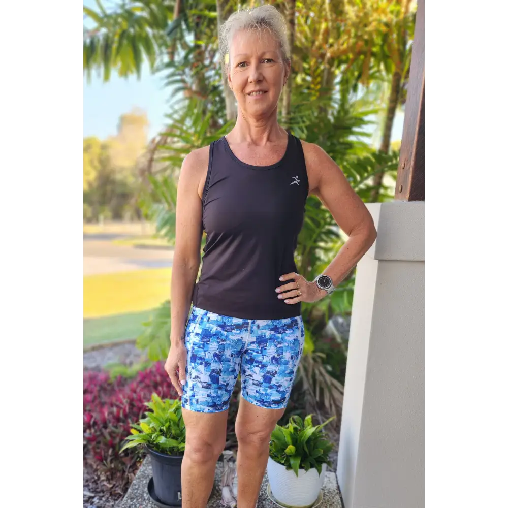 Mia Bike Short - with pockets, blue print