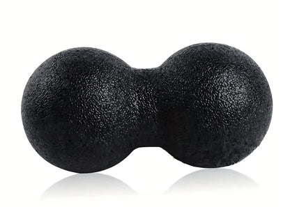 Black textured foam myofascia ball peanut massager with two connected spherical ends for targeted muscle relief