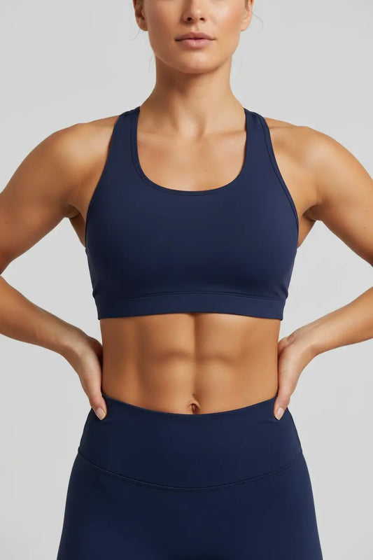 Navy Racer Back Crop Top on Model