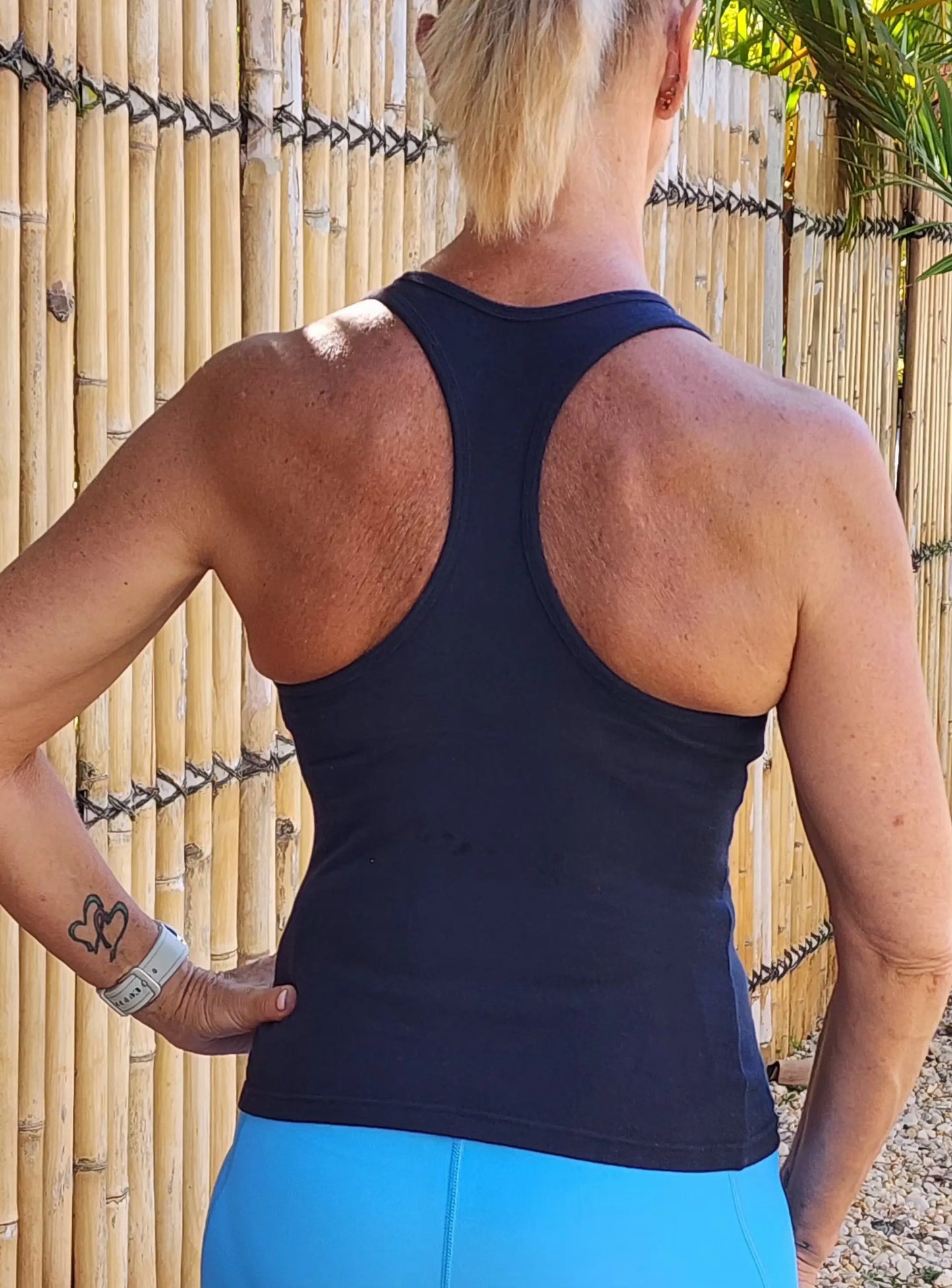 Navy Racer Back Self Brassiere Singlet - Crop Tops