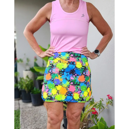 Paint Splatter Print, Neon Colours, Golf, Pickleball, Tennis Skort/ Skirt 