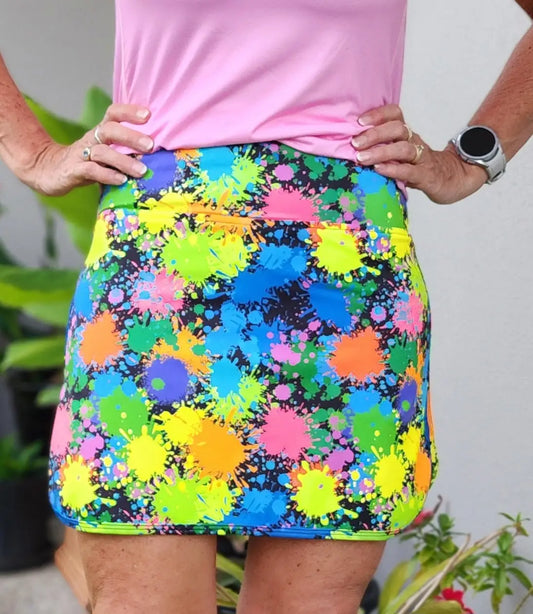 Paint Splatter Print, Neon Colours, Golf, Pickleball, Tennis Skort/ Skirt 