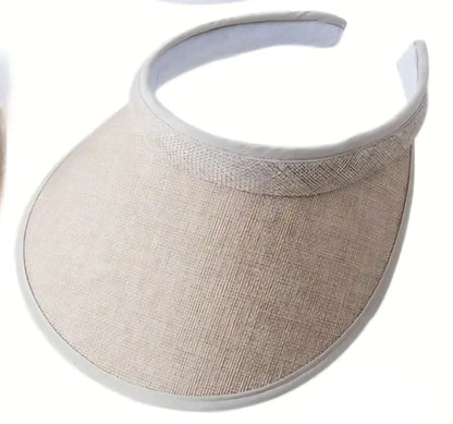 Beige woven solid sports peak visor with white padded headband and trim in one size for sports use