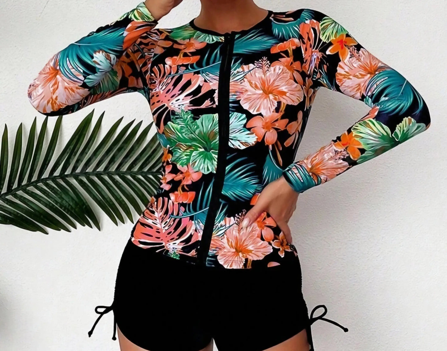 Tropical Zip Rashie Top - gmaxx