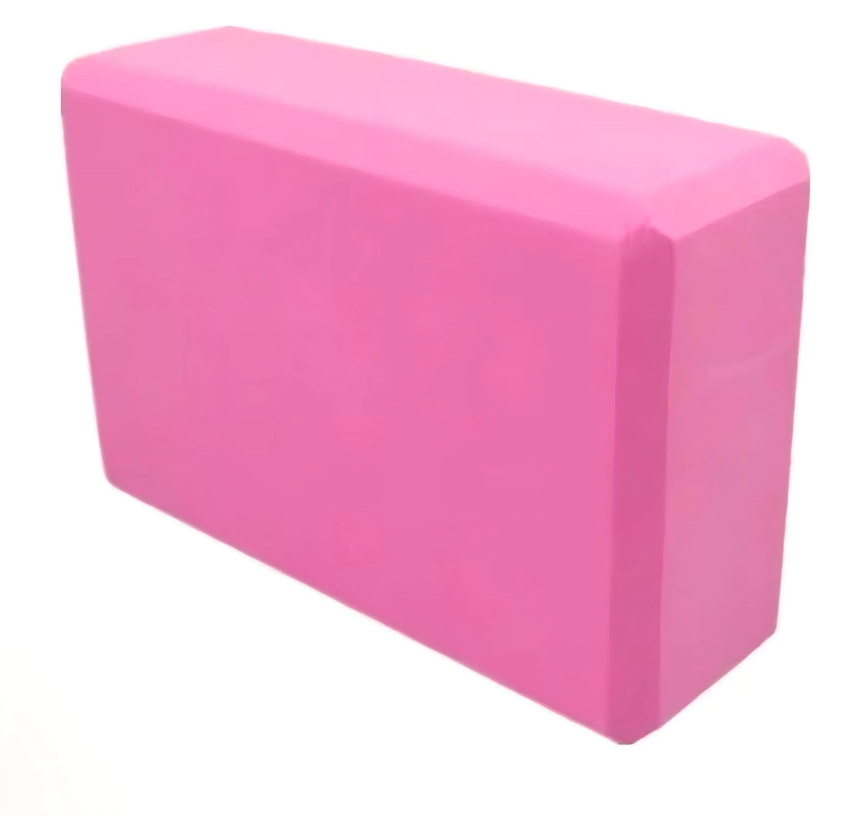 Pink foam yoga block with smooth rounded edges and matte finish for enhanced support in activewear routines