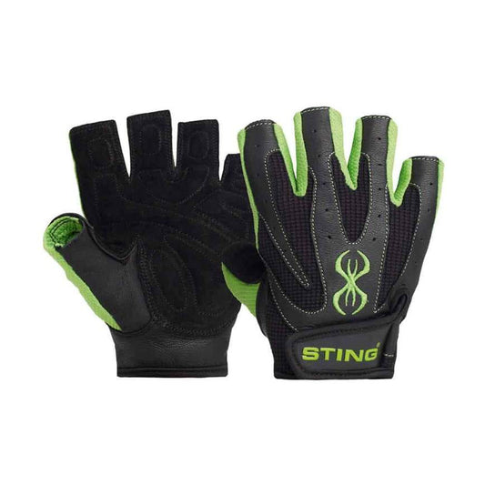 Mens "Sting" Atomic Exercise and Training Gloves. Diamond Cool Weave top for air flow and moisture control • Grip Flex finger expansion joints for greater glove strength • Neo Gel palm and finger inserts for grip, comfort and control • Aniline leather web design for increased glove stability • Double reinforced Aniline leather palm for longer glove life • Hook and loop wrist closure for secure fit and easy adjustment